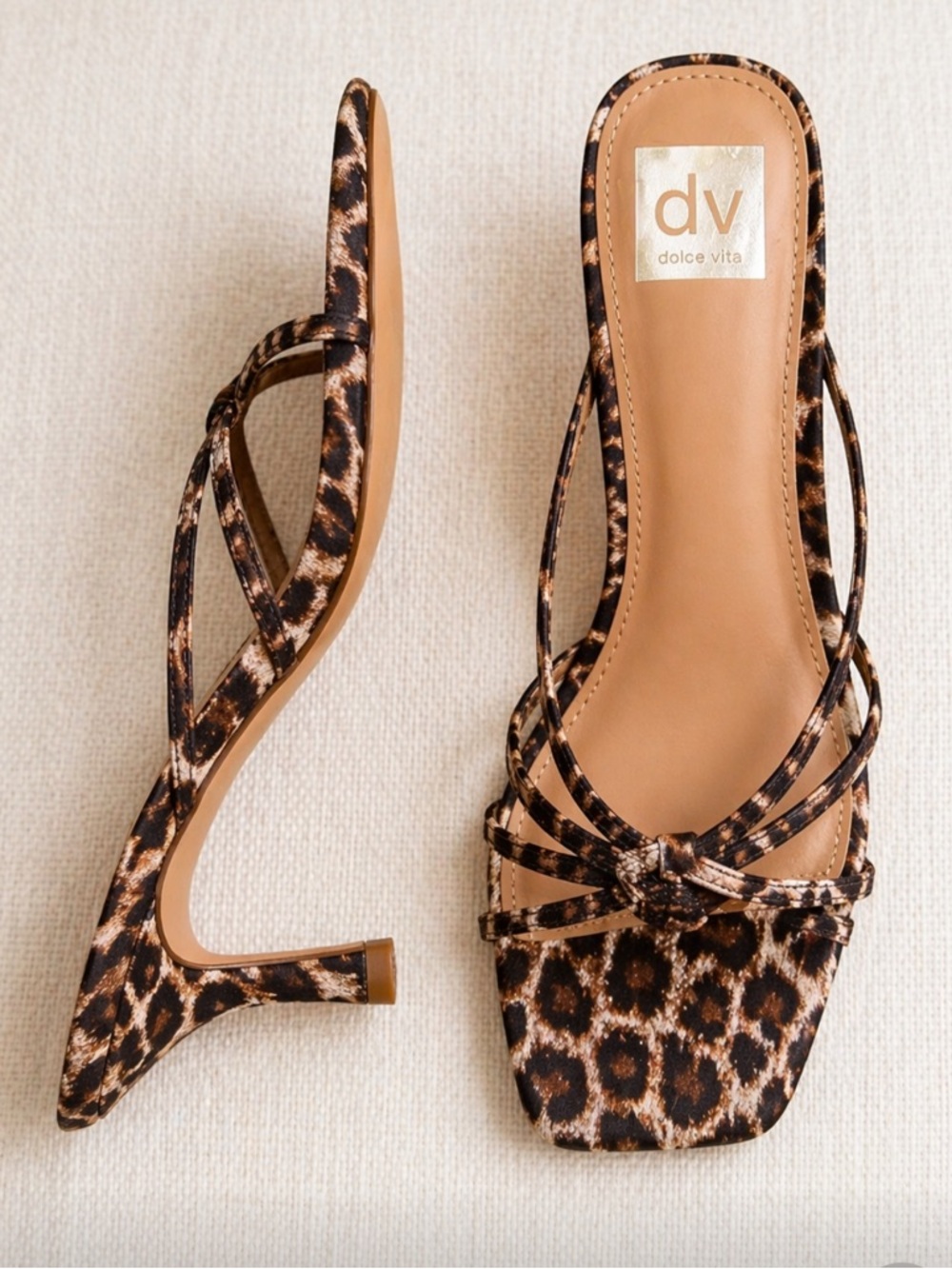 DV by Dolce Vita Leopard Print Strappy Kitten Heel Mules Tan & Black 8.5 New